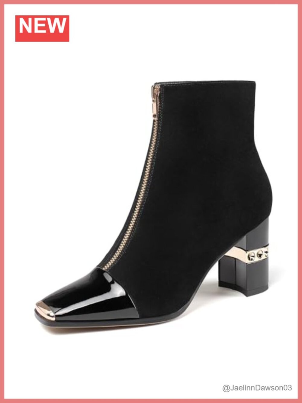 Chunky Heel Square Toe Suede Ankle Boots 3 Inch Short Dress Zip